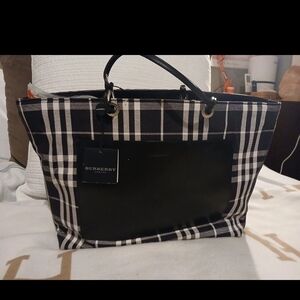 Burberry Black and White Plaid Tote Bag